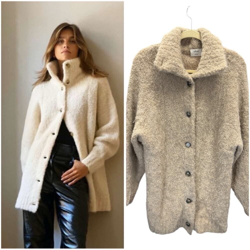 Wilfred Karlis Alpaca Blend Knit Button-Up High Collar Cardigan Beige Sz S